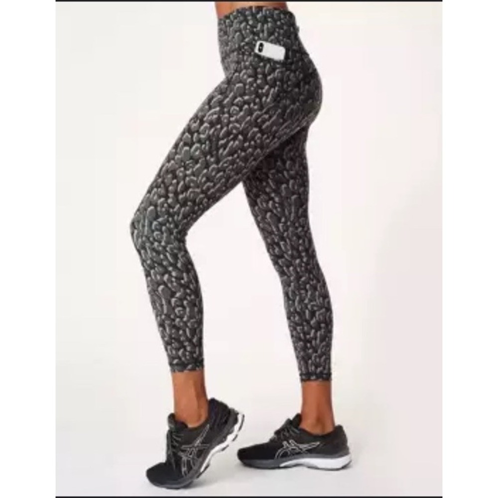 Sweaty Betty Power Pocket Workout Leggings Sz S Grey Leopard Print 7/8 Length